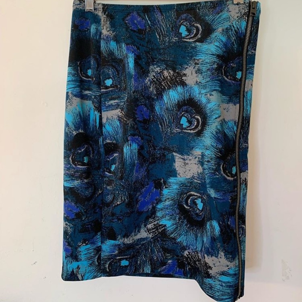 Peacock zip up mini skirt.